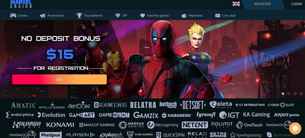 Startseite des Online-Casinos Marvel