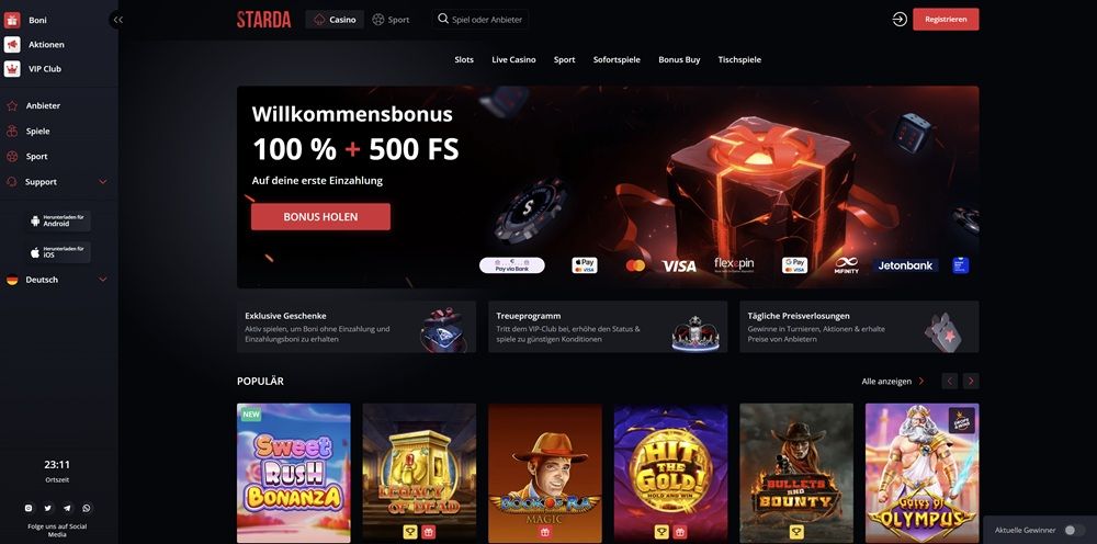 Startseite des Online-Casinos Starda