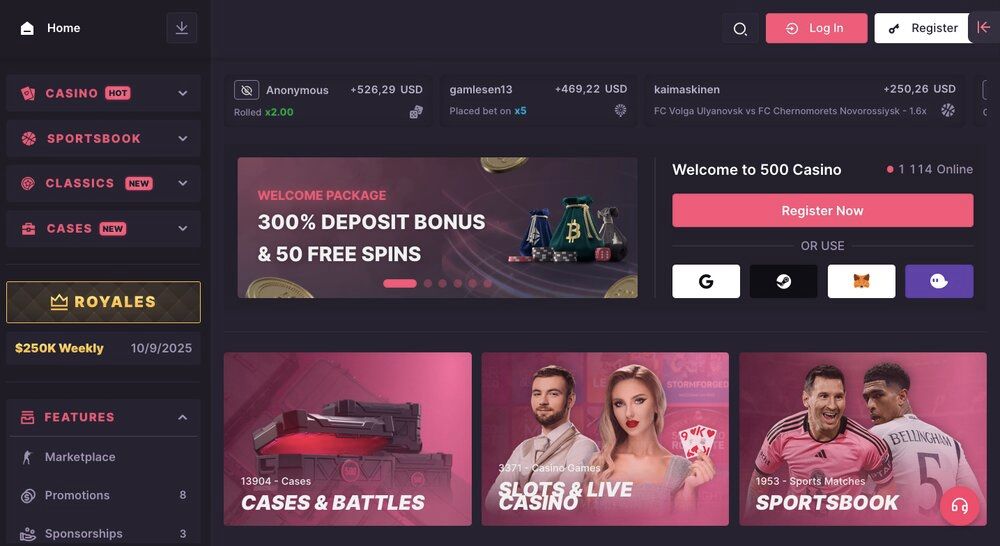 Startseite des Online-Casinos 500