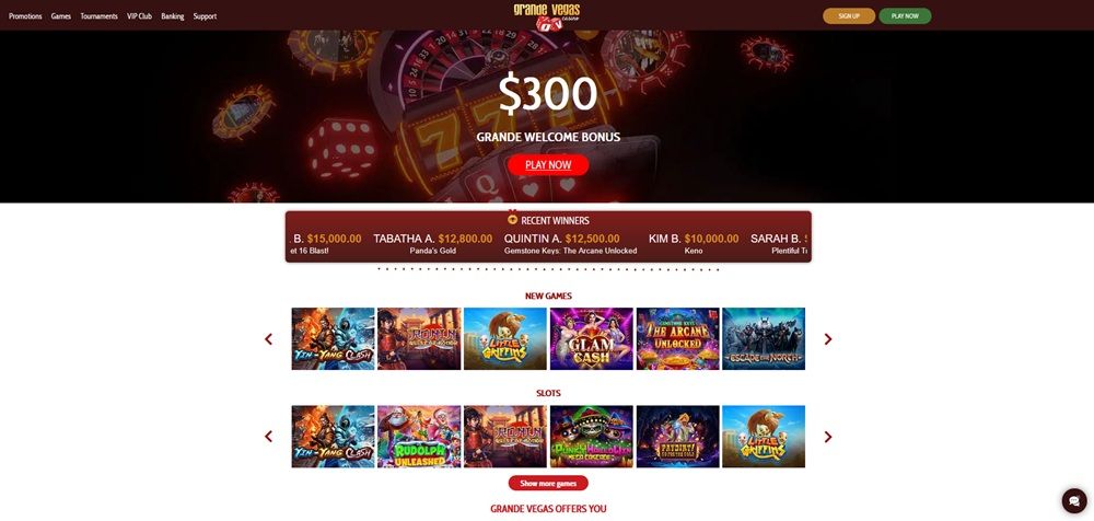Startseite des Online-Casinos Grande Vegas